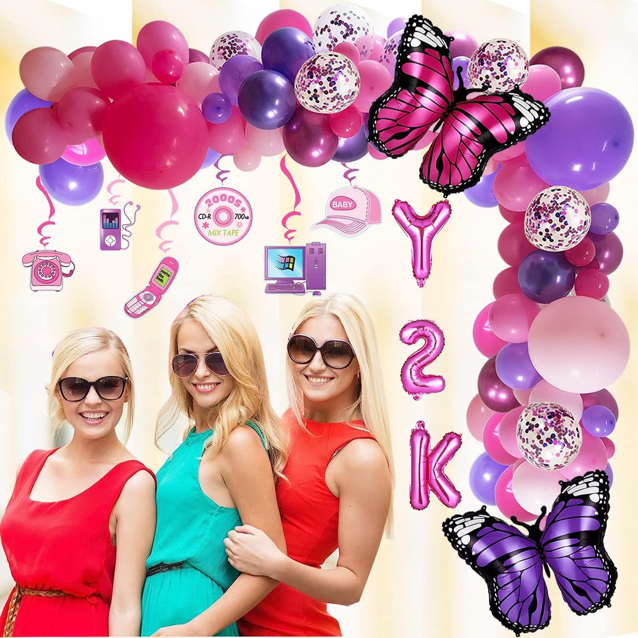 Amazon | Y2k 2000年代ピンクパーティスワール装飾、ルーム